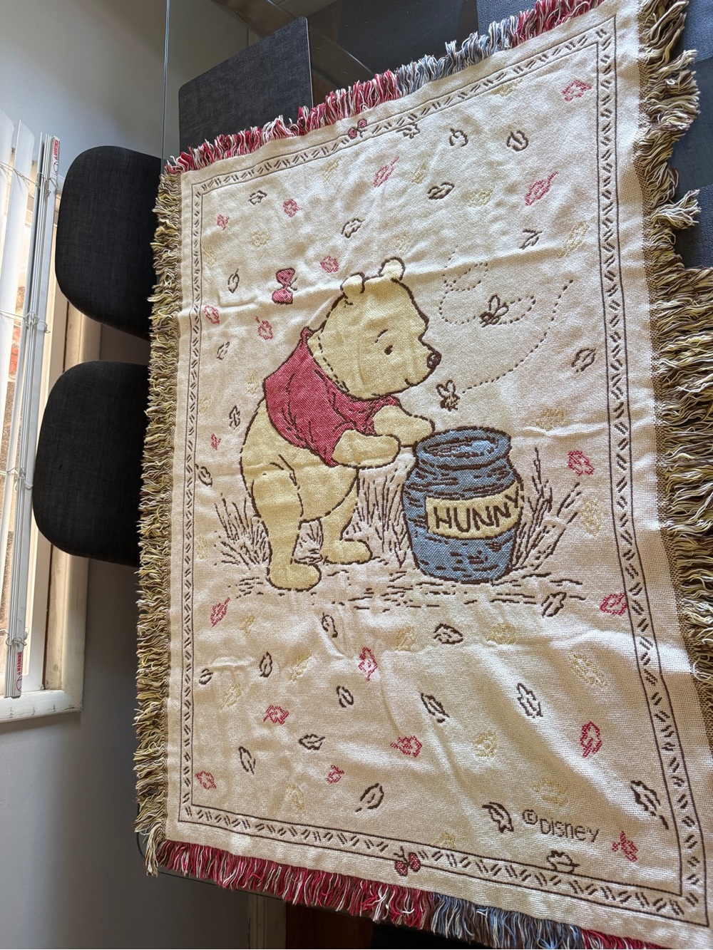 Disney Winnie the Pooh Throw Blanket - Cream, Yellow, Red, Blue vintage tapestry
